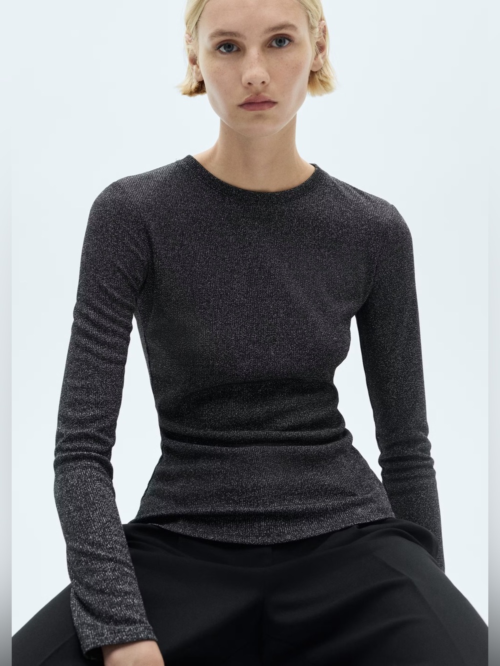 Mango Black lurex knitted t-shirt NWT